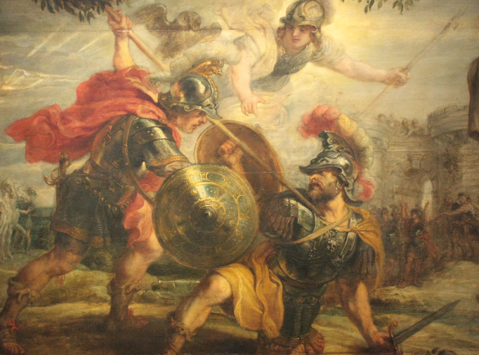 Achille uccide Ettore trafiggendolo alla gola con la sua lancia - Iliade